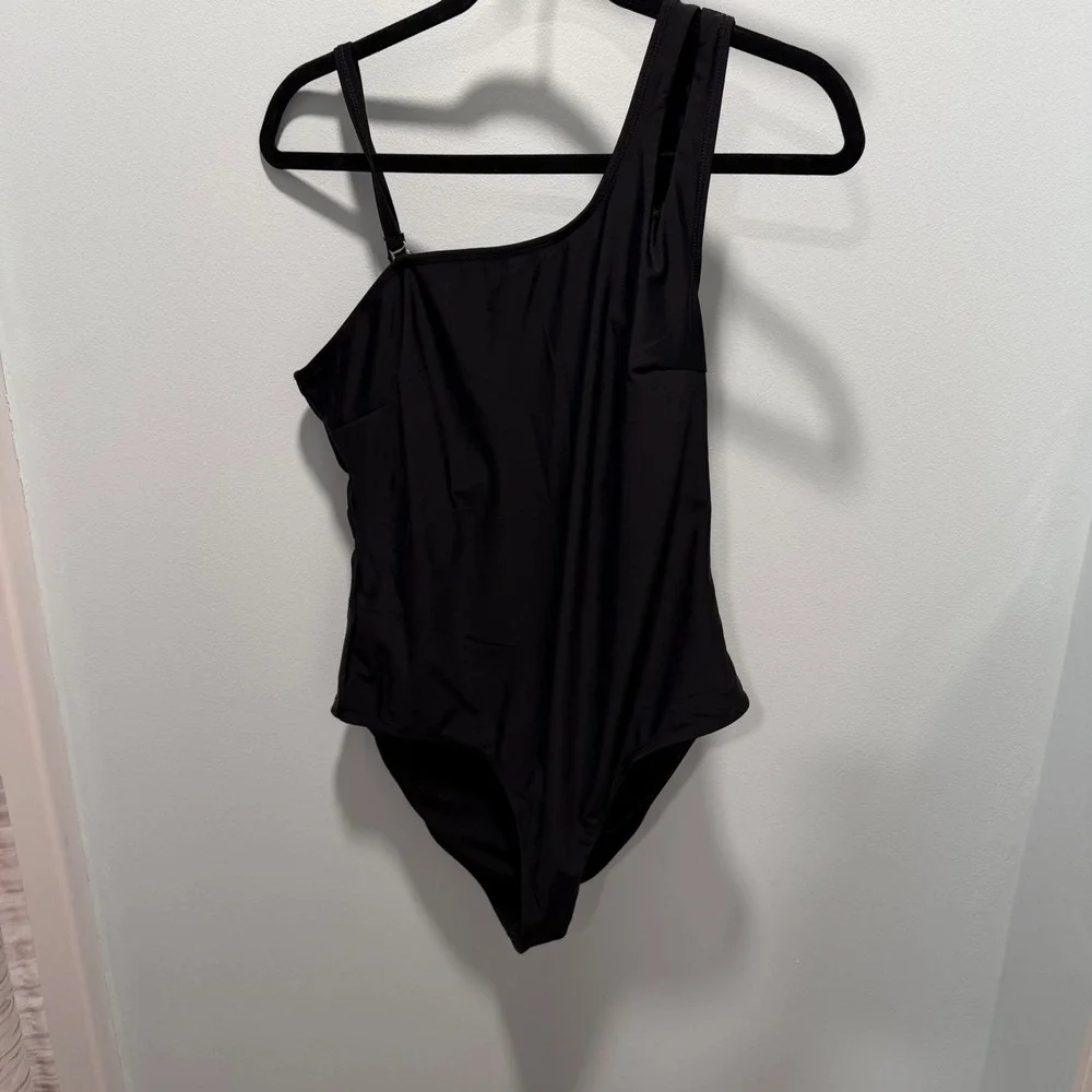 One Shoulder Swimsuit Black 0XL Minimalist Chic Beach Vacation